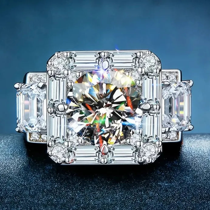 Geometric Square Cubic Zirconia Wedding Engagement Rings Unisex Bands