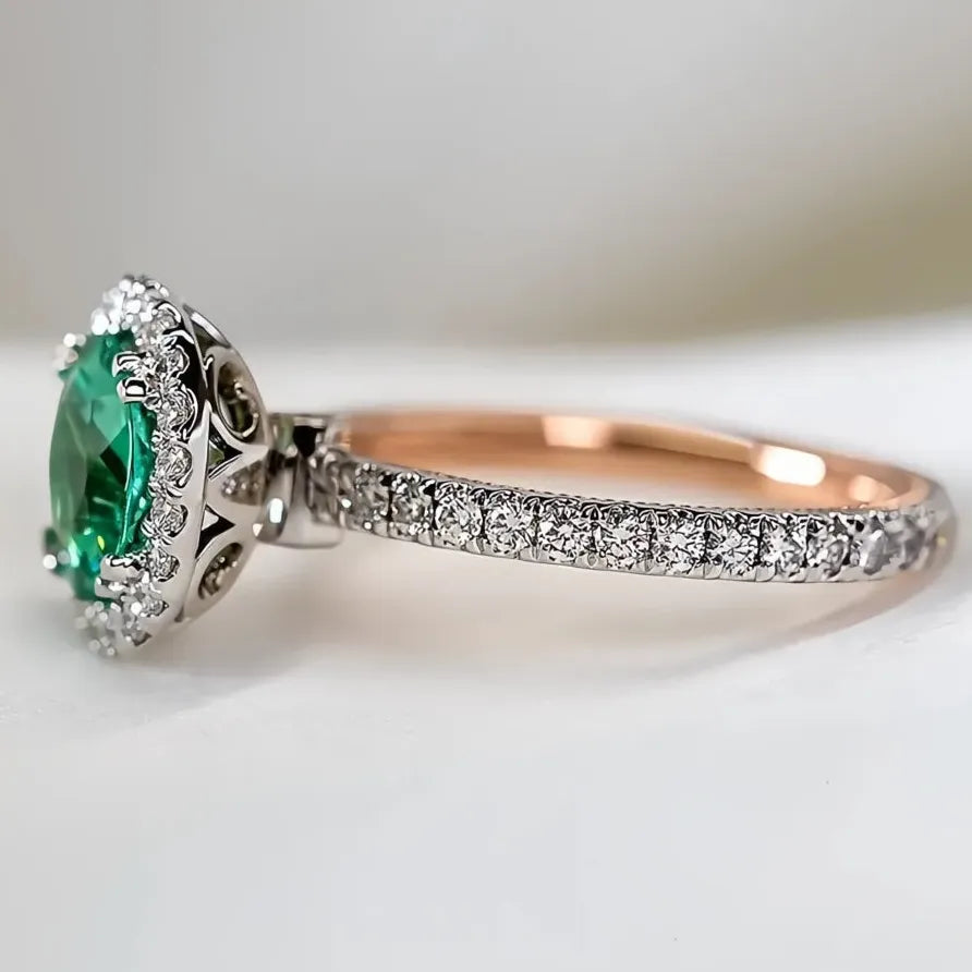 Green Stone Geometric Women’s Wedding Ring with Micro Pave Crystal Zircon Gift