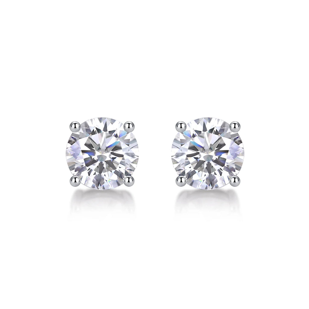 Classic Round Moissanite Stud Earrings 18K Gold Plated S925 Silver Claw GRA Certified Jewelry