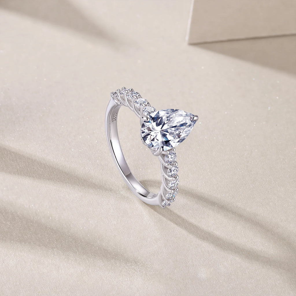 Pear Cut Moissanite Engagement Ring 925 Silver Hypoallergenic Wedding Jewelry