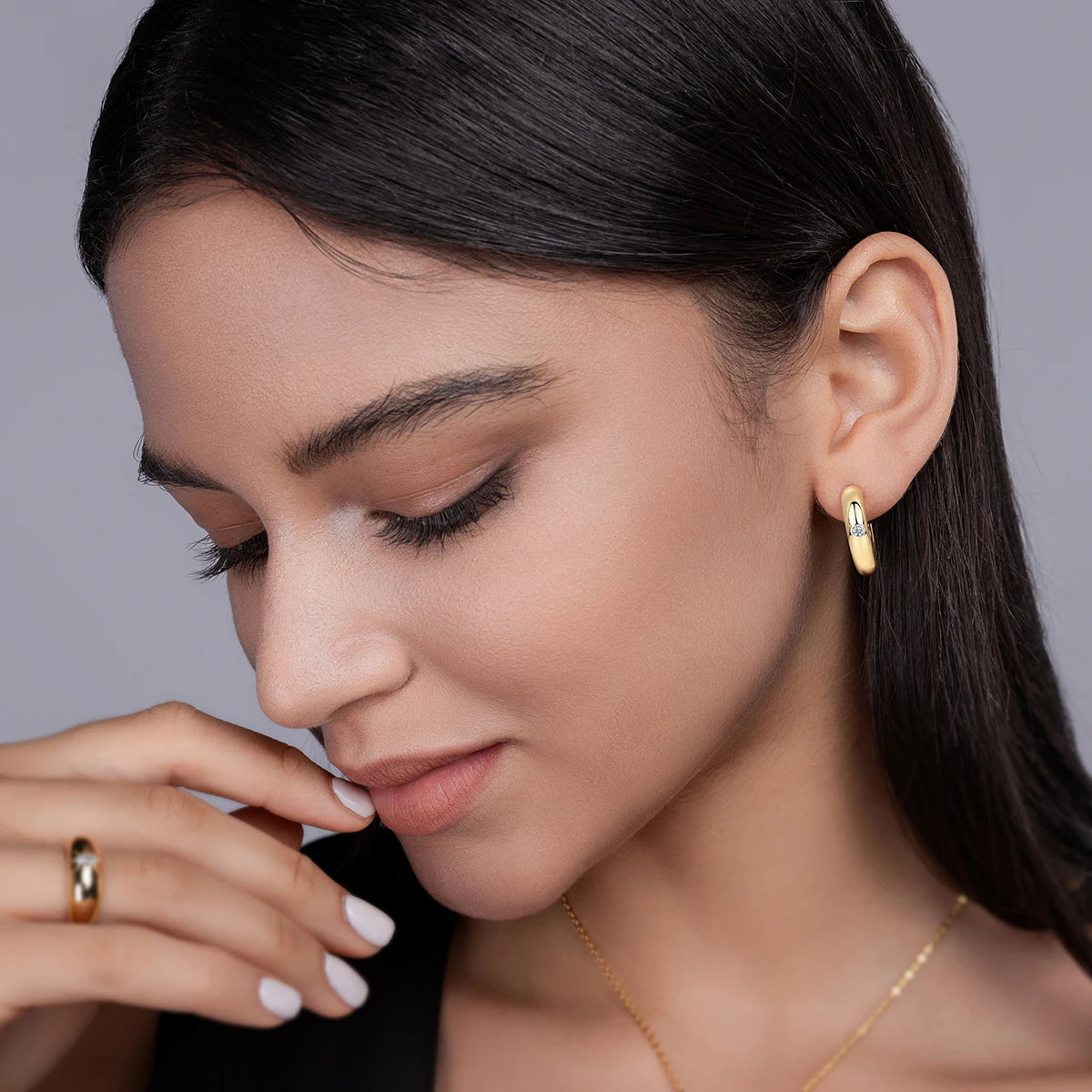 3.0mm Moissanite Hoop Earrings 18K Gold Plated S925 Silver Minimalist Gift Jewelry