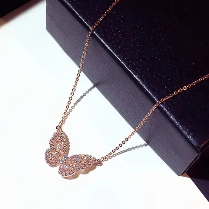 Butterfly Pendant Necklace Copper Alloy with Shiny CZ Wedding Gift
