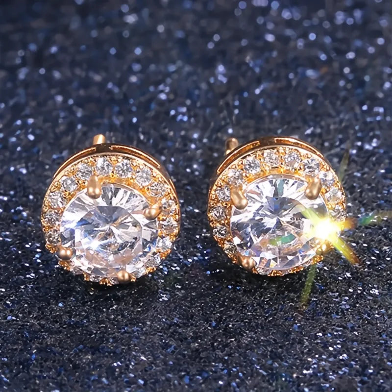 Classic Round Cubic Zirconia Prong Setting Women’s Stud Earrings 6 Colors Wedding Jewelry