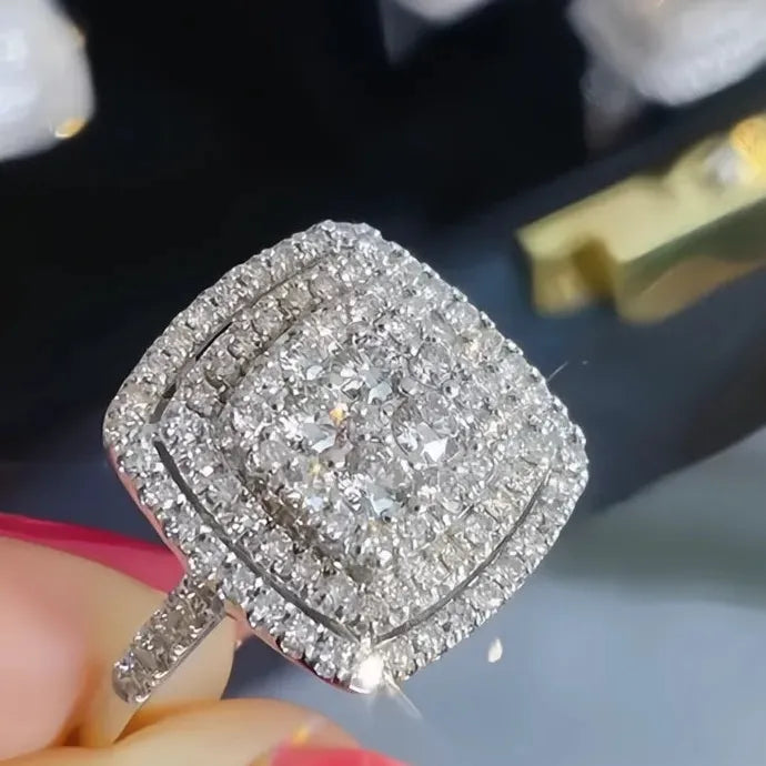 Bling Bling Cubic Zirconia Geometric Square Brass Ring for Women