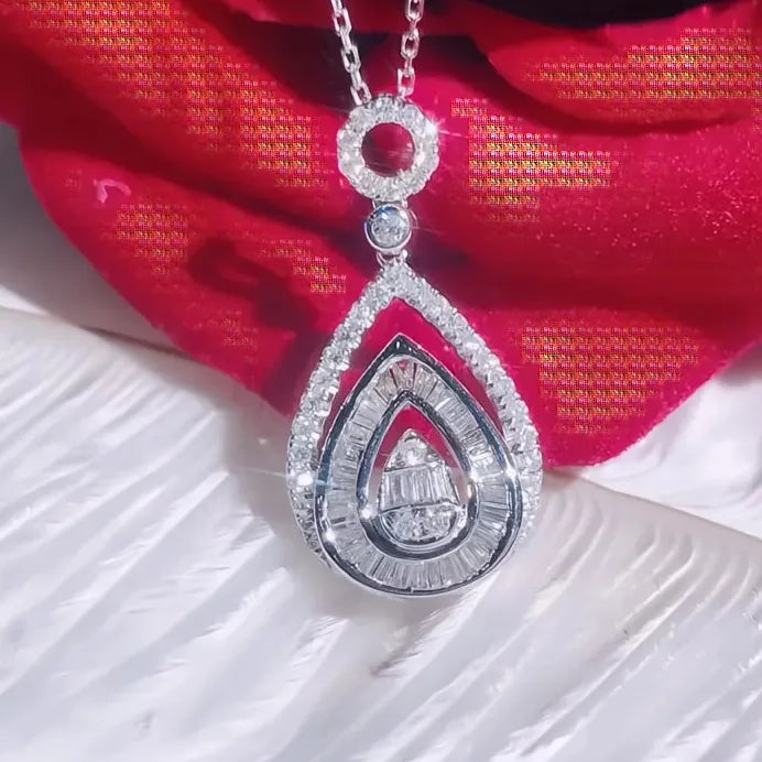 Water Drop Cubic Zirconia Pendant Necklace for Women Wedding Engagement