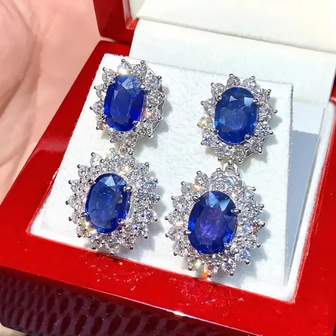 Luxury Blue Cubic Zirconia Geometric Drop Earrings Wedding Engagement Gift