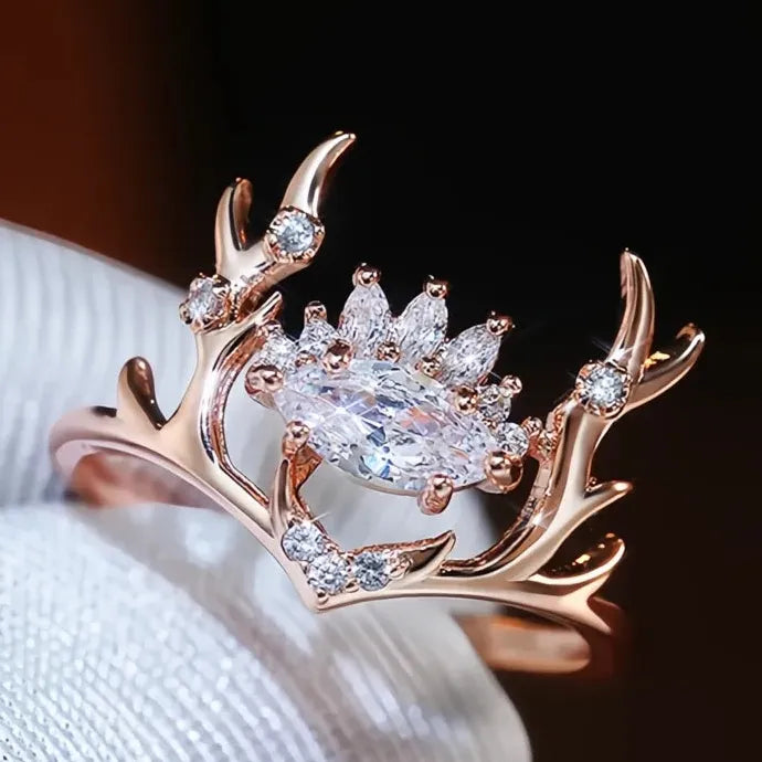 Rose Gold Elk Shape Women’s Ring Brass Cubic Zirconia Fashion Jewelry Gift