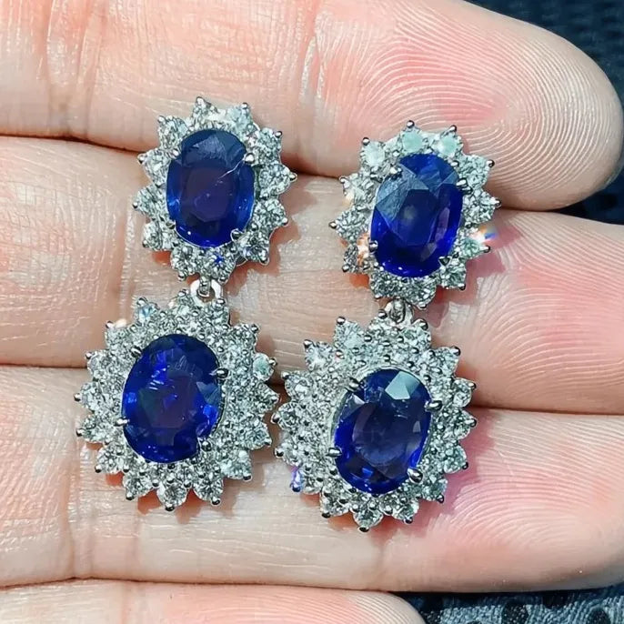 Luxury Blue Cubic Zirconia Geometric Drop Earrings Wedding Engagement Gift