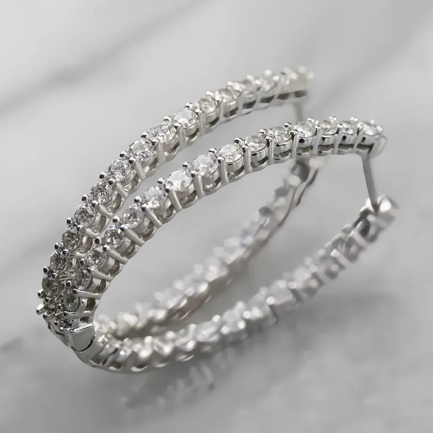 Oval Copper Hoop Earrings with Micro Paved CZ Stones for Wedding Jewelry