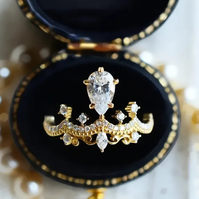 Luxury Gold Crown Wedding Band with AAA Cubic Zirconia Inlay for Women