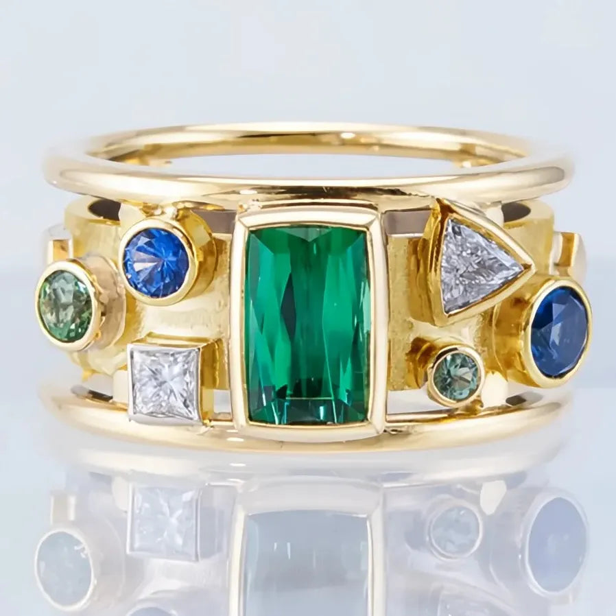 Luxury Gold Color Geometric CZ Stone Women’s Wedding Band Ring