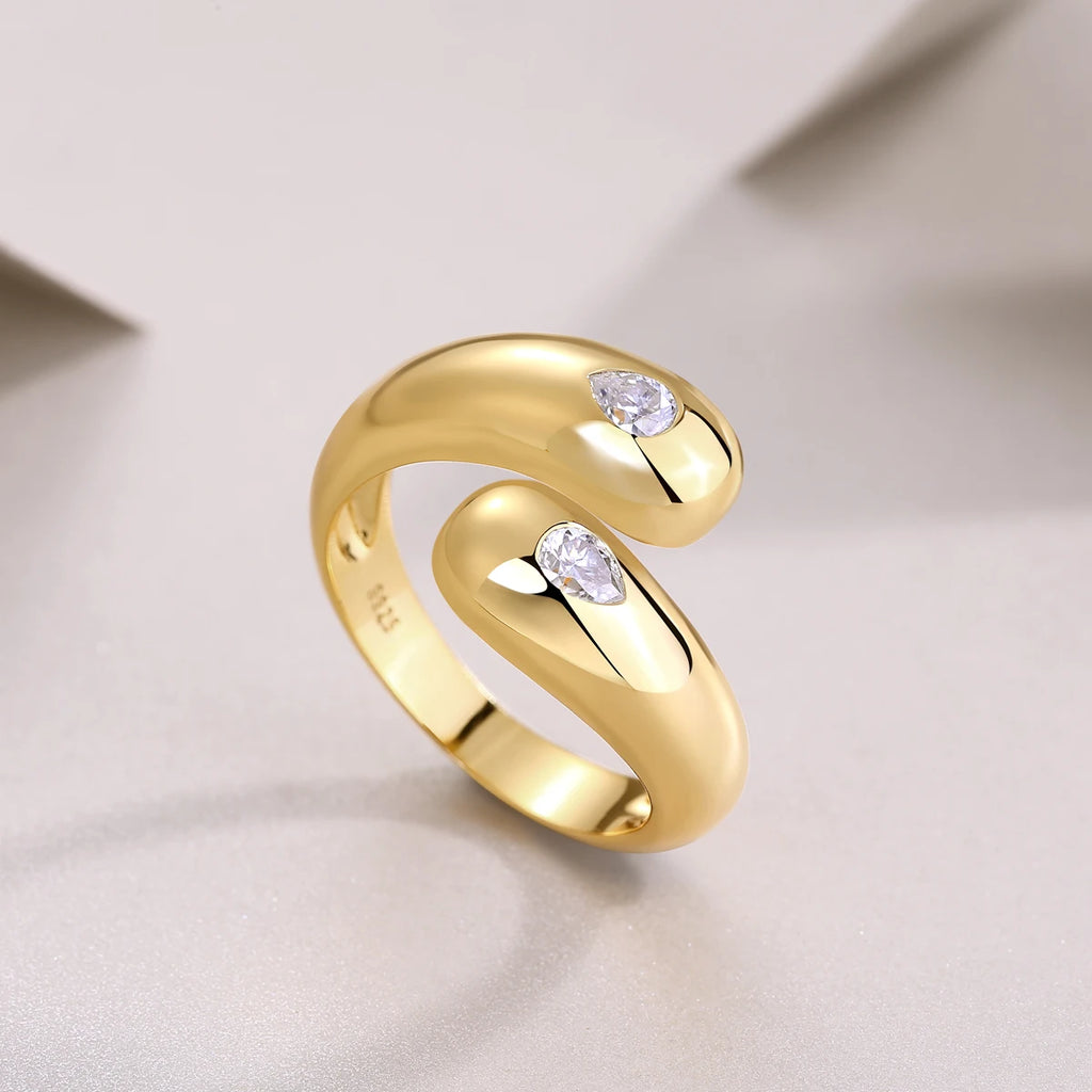Adjustable Open Moissanite Ring S925 Silver 18K Gold Plated Double Loop Women Jewelry