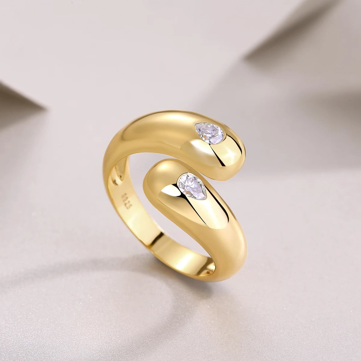 Adjustable Open Moissanite Ring S925 Silver 18K Gold Plated Double Loop Women Jewelry