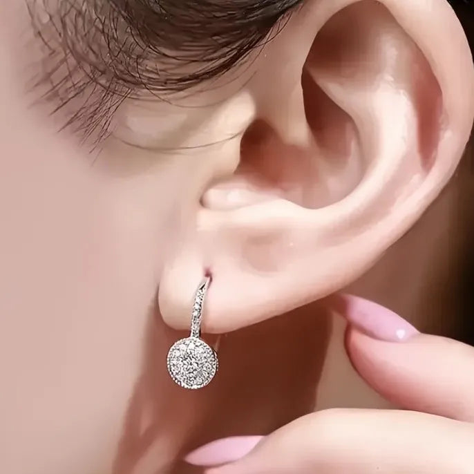 Fashion Luxury Silver Color Cubic Zirconia Drop Hoop Earrings for Women Statement Jewelry