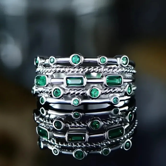 Blue Green Cubic Zirconia Women's Luxury Wedding Engagement Ring