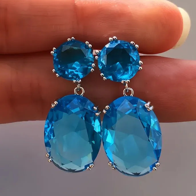 Simple Stylish Big Oval Cubic Zirconia Women Drop Earrings Elegant Trendy Jewelry