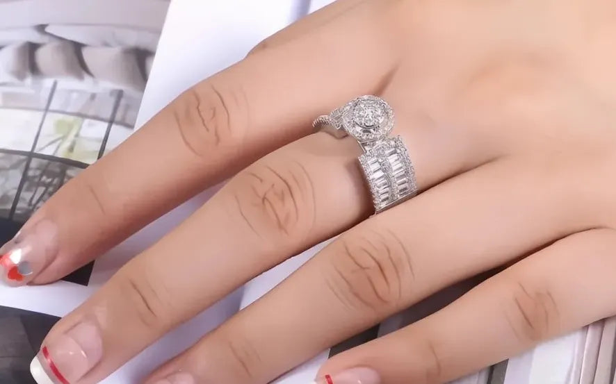 Brass Geometric Cubic Zirconia Wedding Engagement Ring for Women