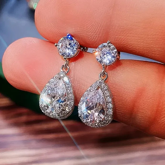 Luxury Water Drop CZ Dangle Earrings for Women Wedding Jewelry Multiple Colors