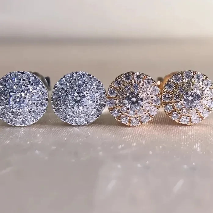 Geometric CZ Round Stud Earrings for Women Copper Alloy Jewelry
