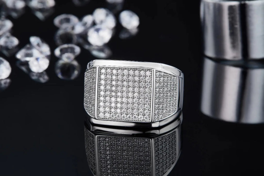 925 Sterling Silver Moissanite Wedding Ring Thick Solid Unisex Band Jewelry