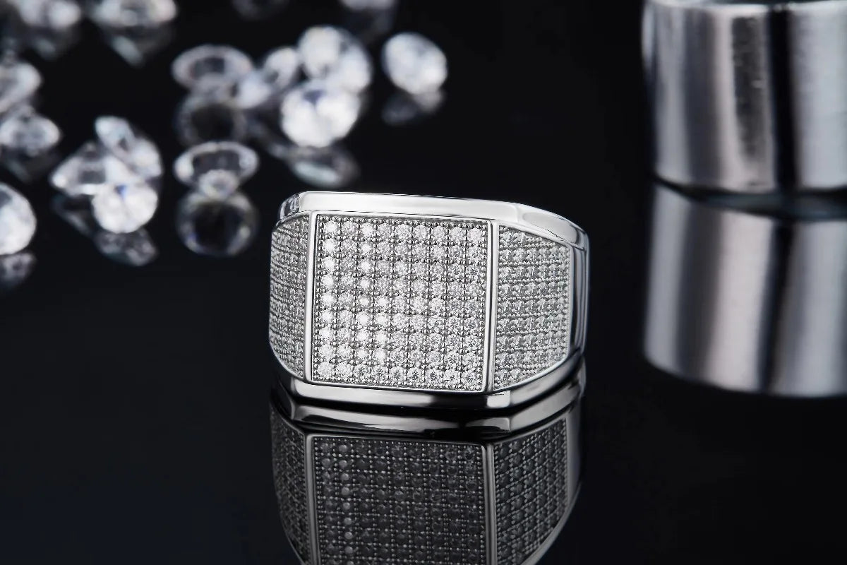 925 Sterling Silver Moissanite Wedding Ring Thick Solid Unisex Band Jewelry