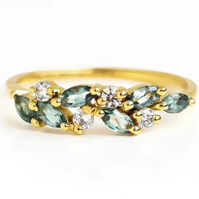 Gold Ring with Light Blue Marquise CZ Cubic Zirconia Brass Women’s Jewelry