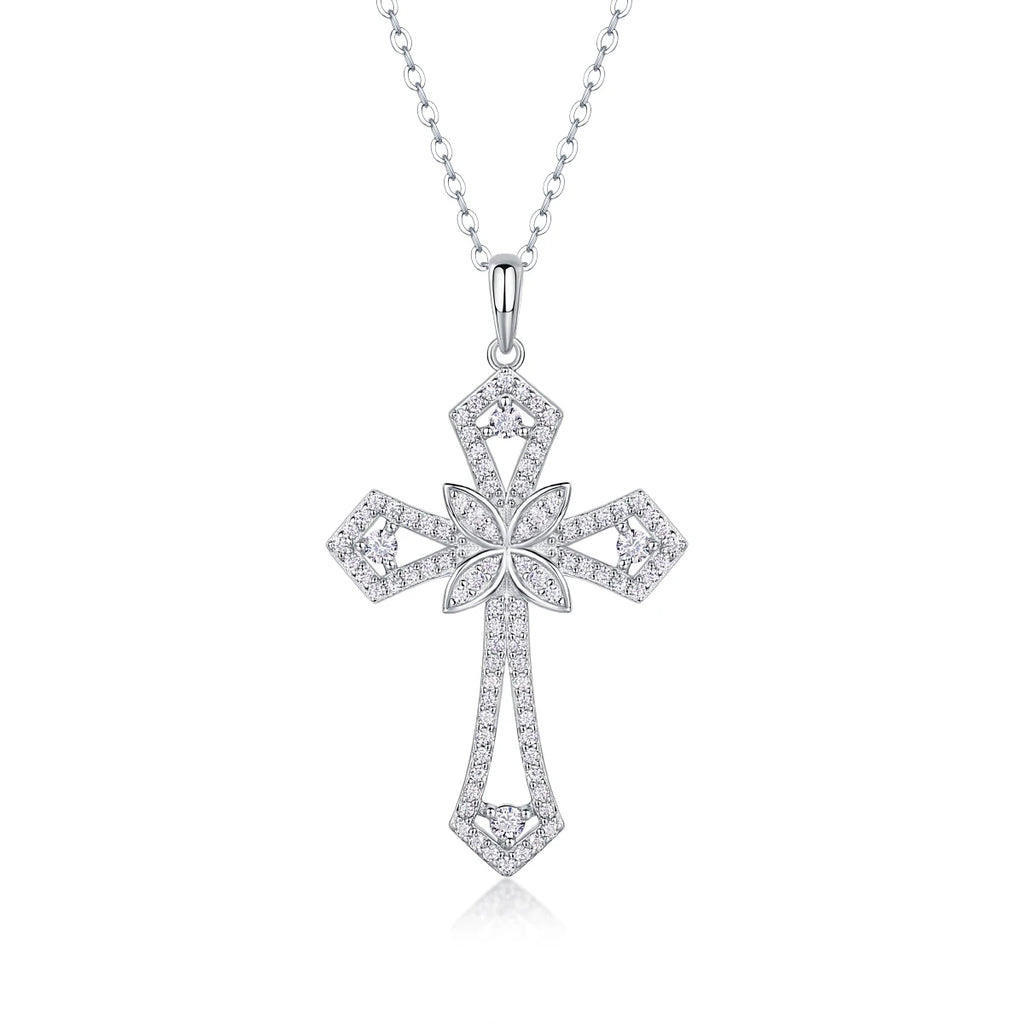 Moissanite Cross Pendant Necklace S925 Silver 18K Gold Plated Jewelry Women
