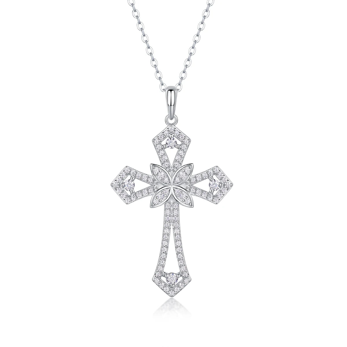 Moissanite Cross Pendant Necklace S925 Silver 18K Gold Plated Jewelry Women