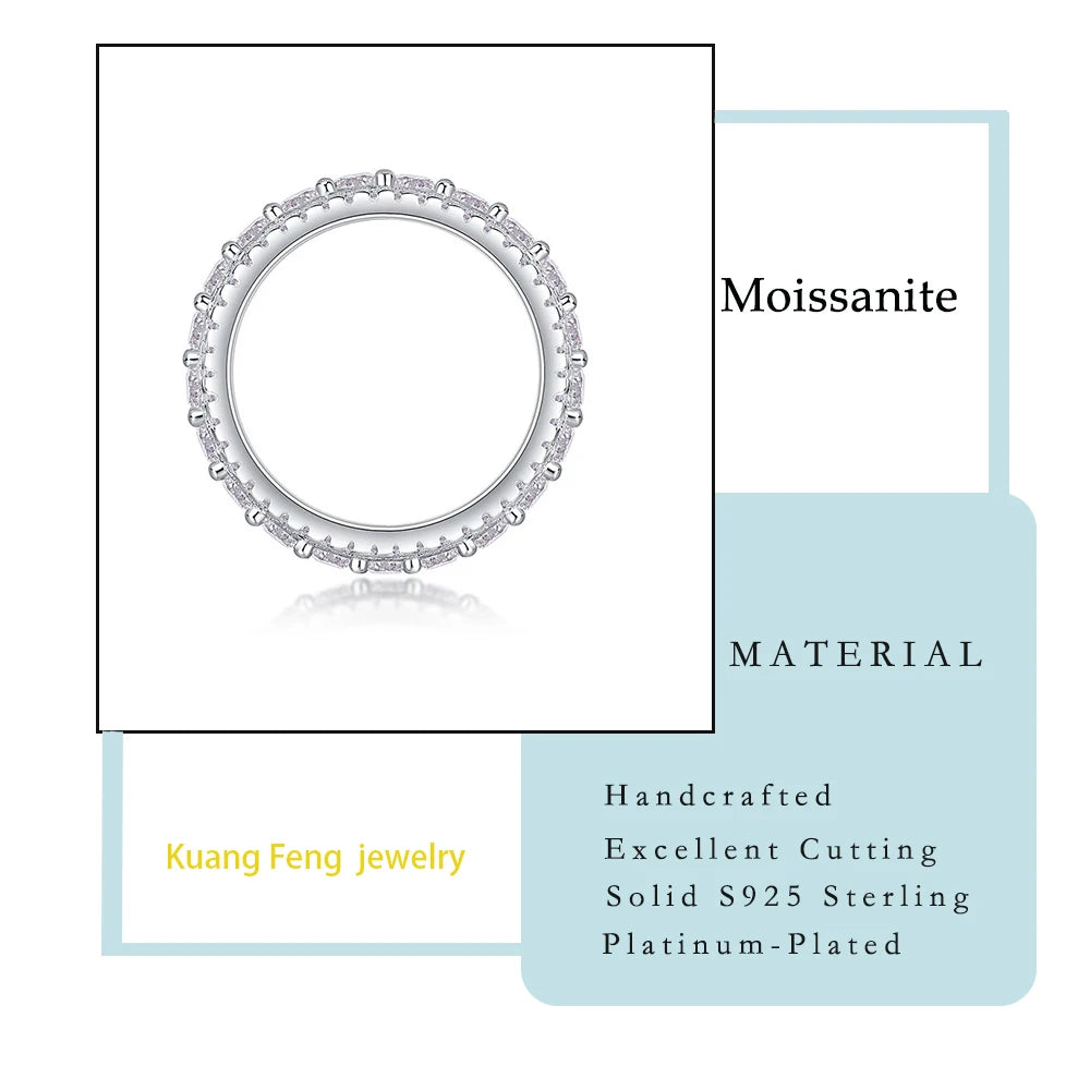 2.572CTW Moissanite Full Eternity Ring 925 Sterling Silver 18K Gold Plated Wedding Band 3 Row
