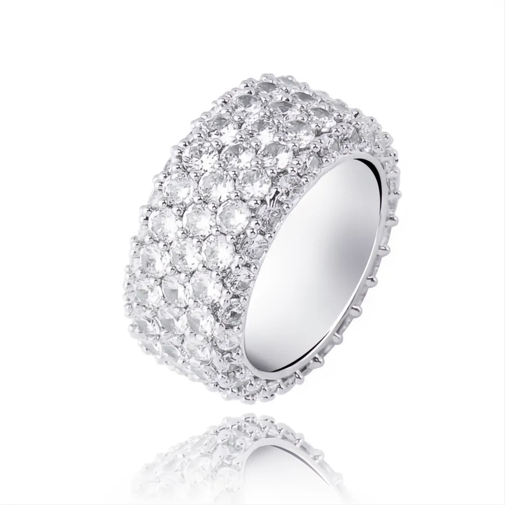 5 Row Iced Out CZ Bling Ring – Gold Silver Color Hip Hop Ring for Men