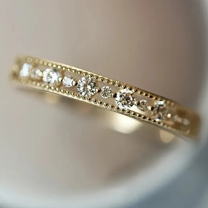 Delicate Thin Wedding Eternity Ring for Women Brass CZ Silver Gold Color Jewelry