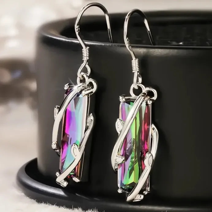 Classic Four Claw Multicolor CZ Geometric Stud Earrings for Women
