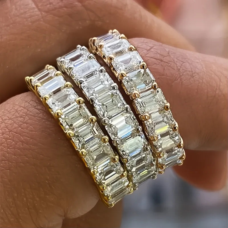 Luxury Micro Paved Square Cubic Zirconia Promise Ring for Women Engagement Wedding Jewelry