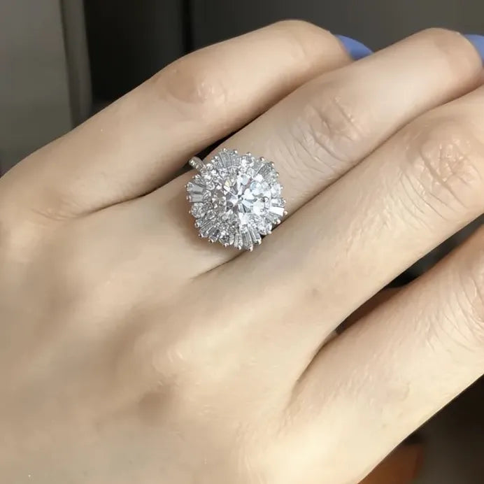 Luxury Women’s Geometric Brass CZ Statement Ring Party Jewelry Gift
