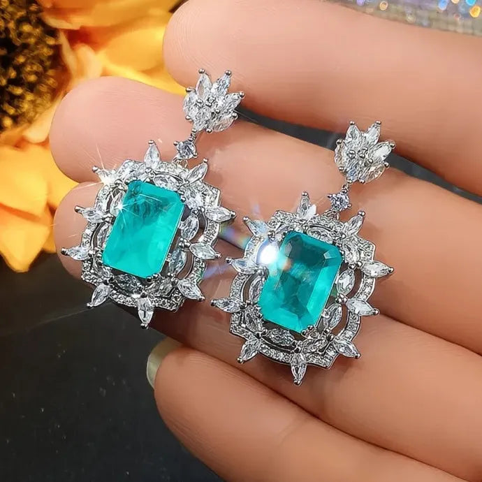 Green Geometric Copper Alloy CZ Dangle Earrings Cubic Zirconia Jewelry