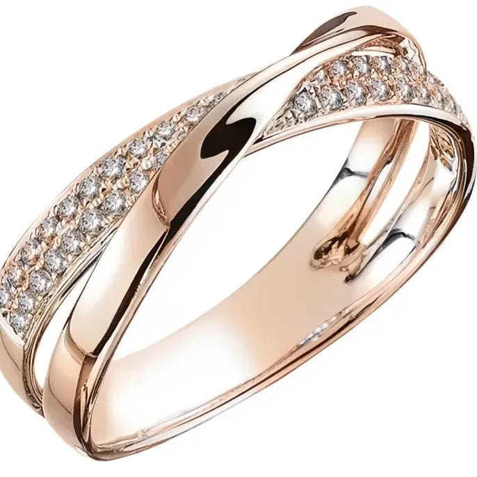 Newest Fresh Two Tone X Shape Cross Ring for Women Wedding Trendy Brass CZ Stone Large Modern Jewelry