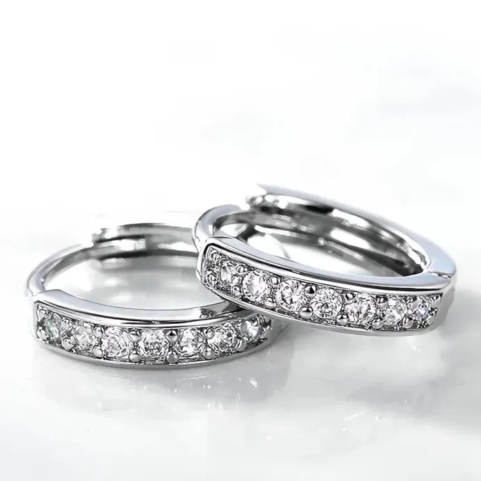 Geometric Silver Round Hoop Earrings with Shiny CZ Crystals for Women