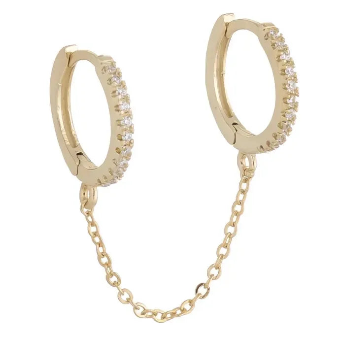 One PCS Two Hole Hoop Earrings for Women Cubic Zirconia Crystal Copper Chain Jewelry