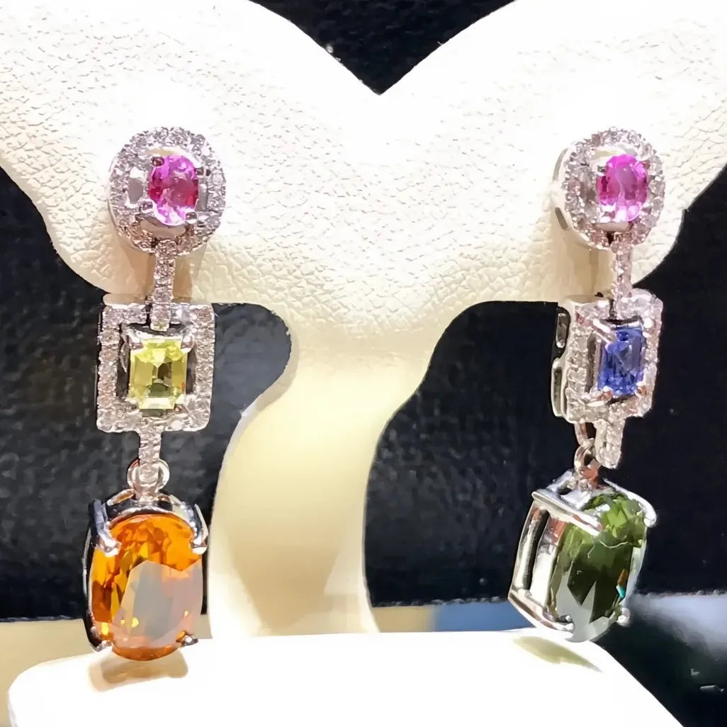 Colorful Geometric Cubic Zirconia Dangle Earrings for Women Wedding Jewelry