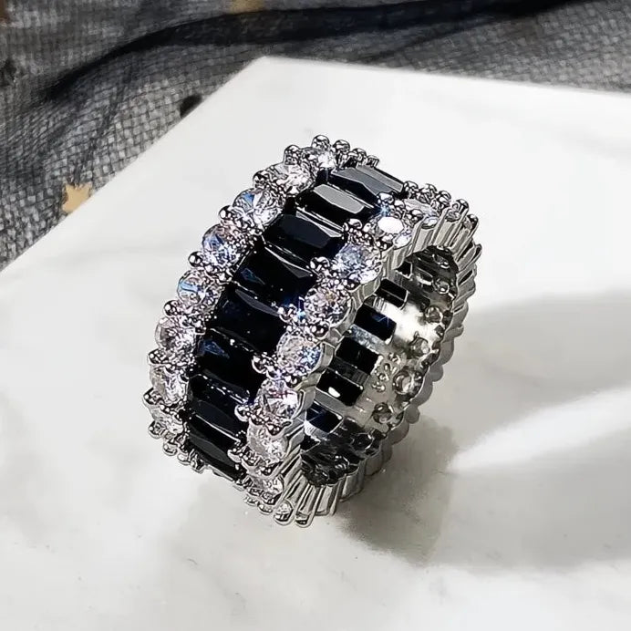 Luxury Black Geometric Promise Ring for Women with Cubic Zirconia Jewelry
