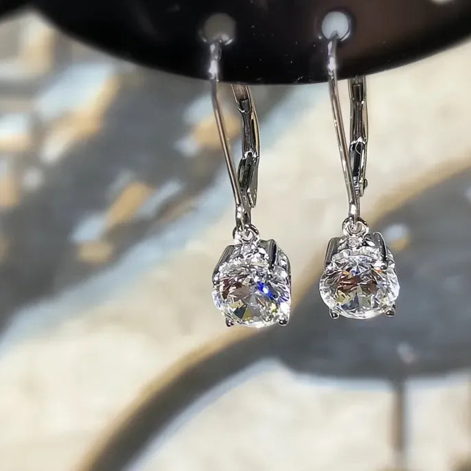 Elegant Round Cubic Zirconia Dangle Earrings for Women in Copper Alloy Gift