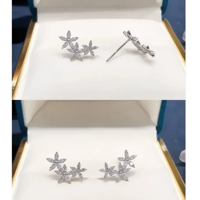 Geometric Cubic Zirconia Flower Stud Earrings for Women Party Wedding