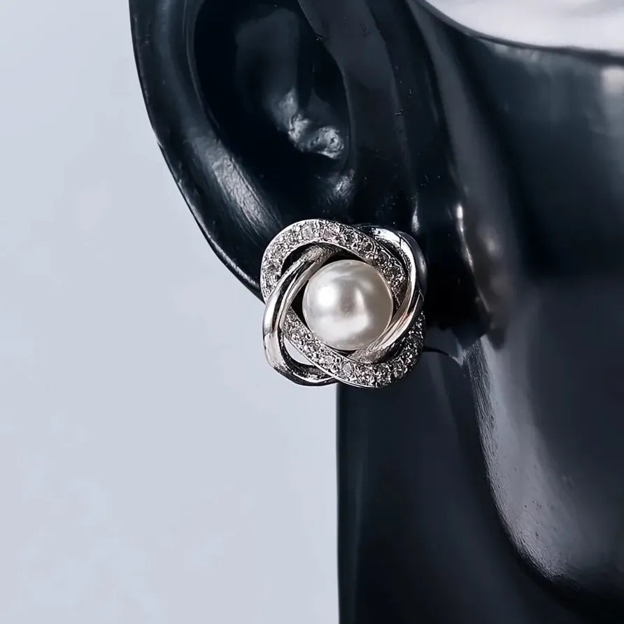 Geometric White Imitation Pearl Stud Earrings for Women Bridal Jewelry
