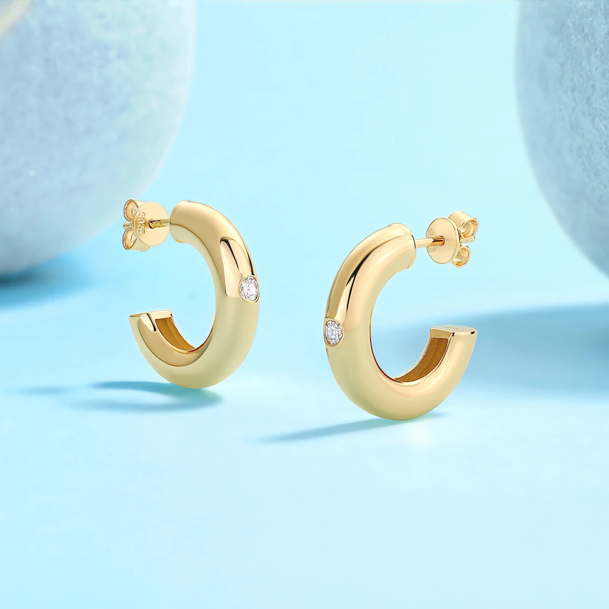 3.0mm Moissanite Hoop Earrings 18K Gold Plated S925 Silver Minimalist Gift Jewelry