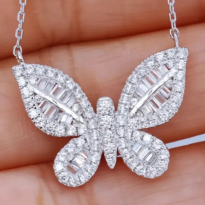 Luxury Butterfly Pendant Necklace with Inlaid CZ Stone for Women Gift