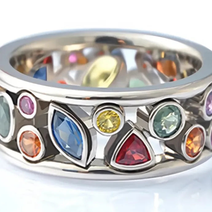 Geometric Hollow Out Cocktail Ring for Women Brass CZ Stones Jewelry