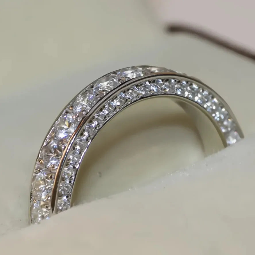 Classic Women’s Brass Band Ring Full Paved Cubic Zirconia Wedding Engagement Jewelry