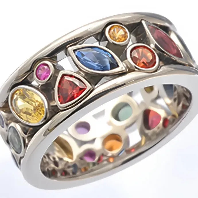 Geometric Hollow Out Cocktail Ring for Women Brass CZ Stones Jewelry