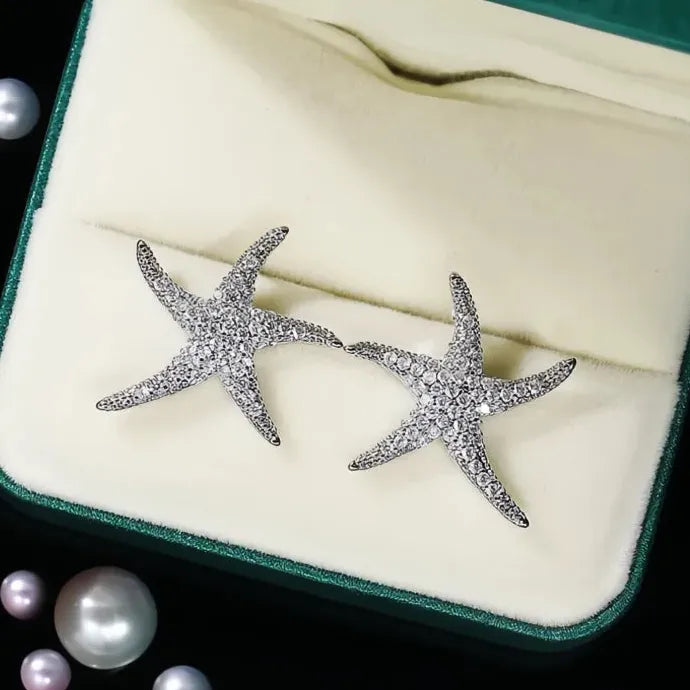Starfish Cubic Zirconia Stud Earrings for Women Copper Alloy Jewelry