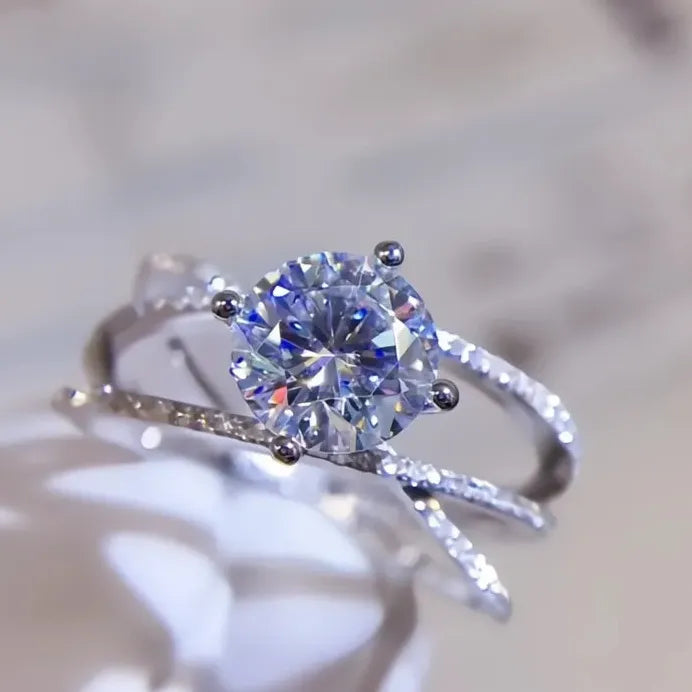 Women's Bridal Wedding Ring with Cubic Zirconia Geometric Cross Design